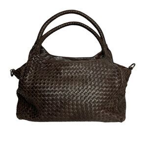 Florence brown supple leather basketweave large satchel hobo bag made in Italy